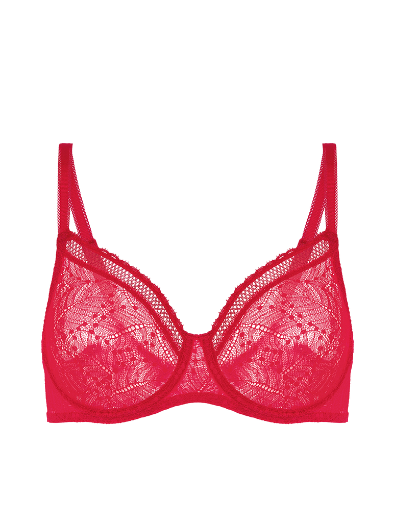 Plunging moulded underwired bra - Ruby pink