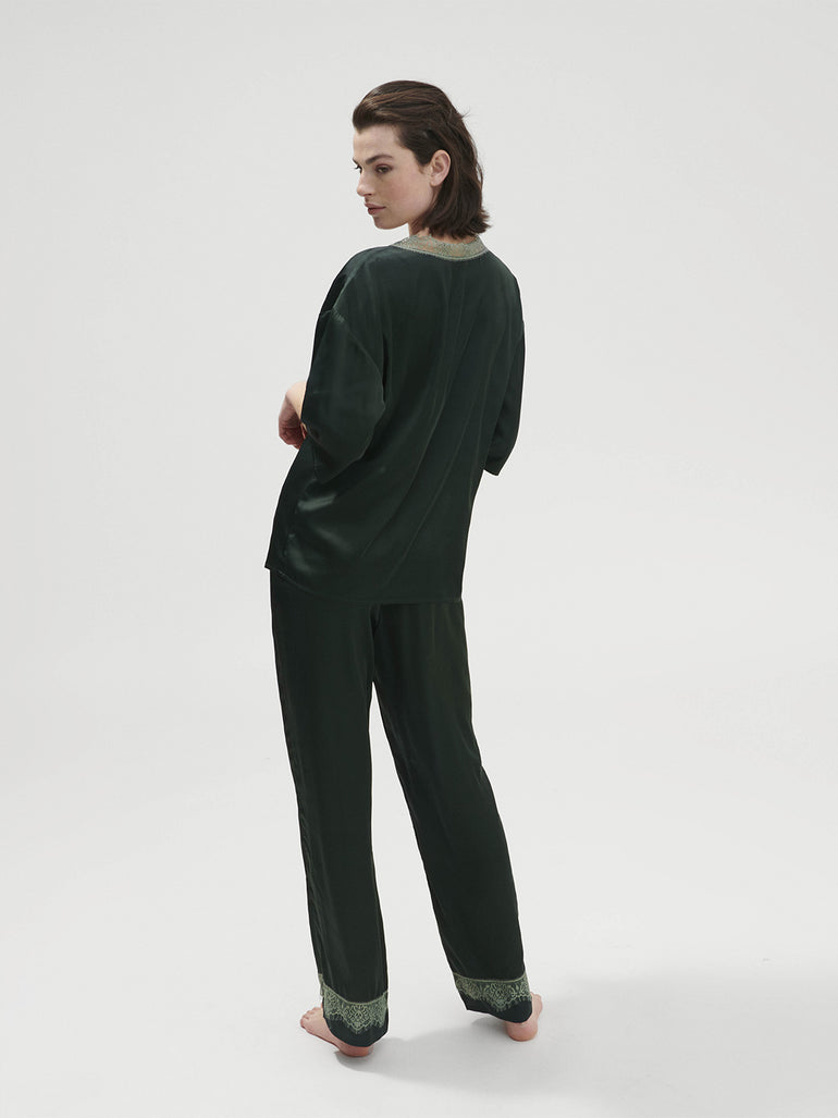 Satin Secrets Short Sleeve Top - Kolsaï Green