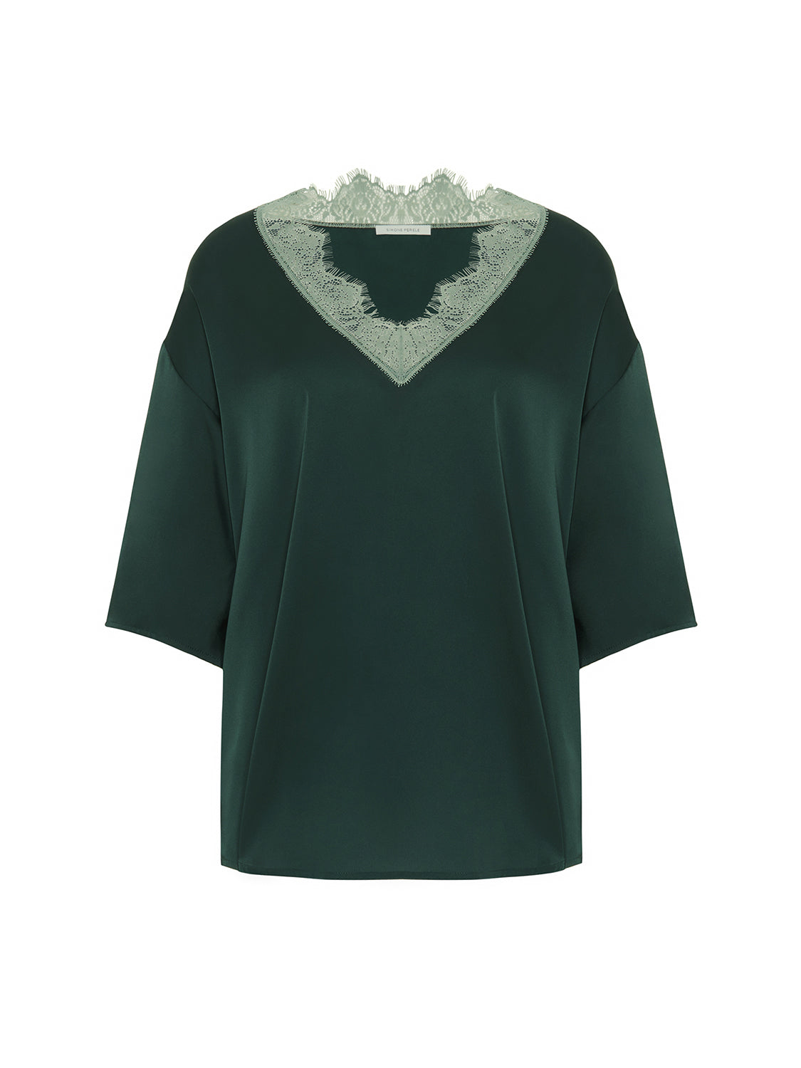 Satin Secrets Short Sleeve Top - Kolsaï Green