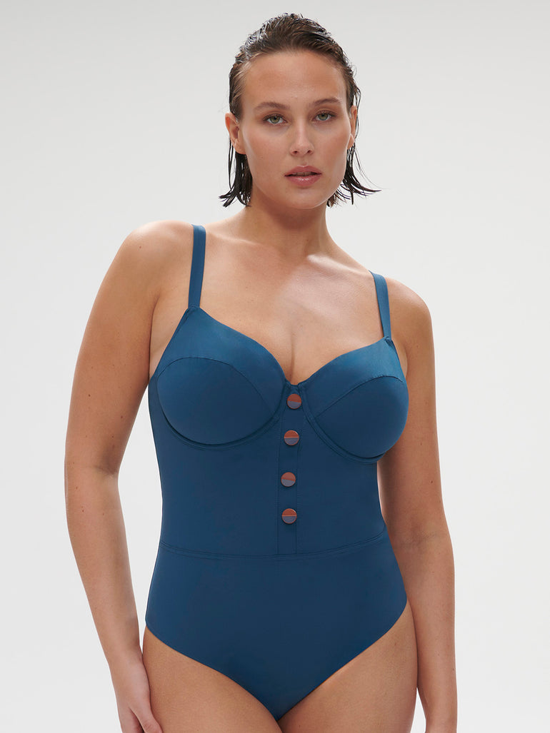 Underwired one-piece swimsuit - Mystery blue