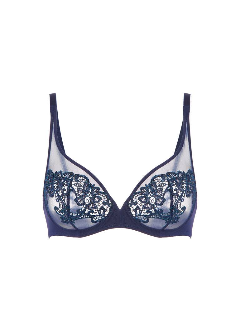 Plunging underwired bra - Sapphire
