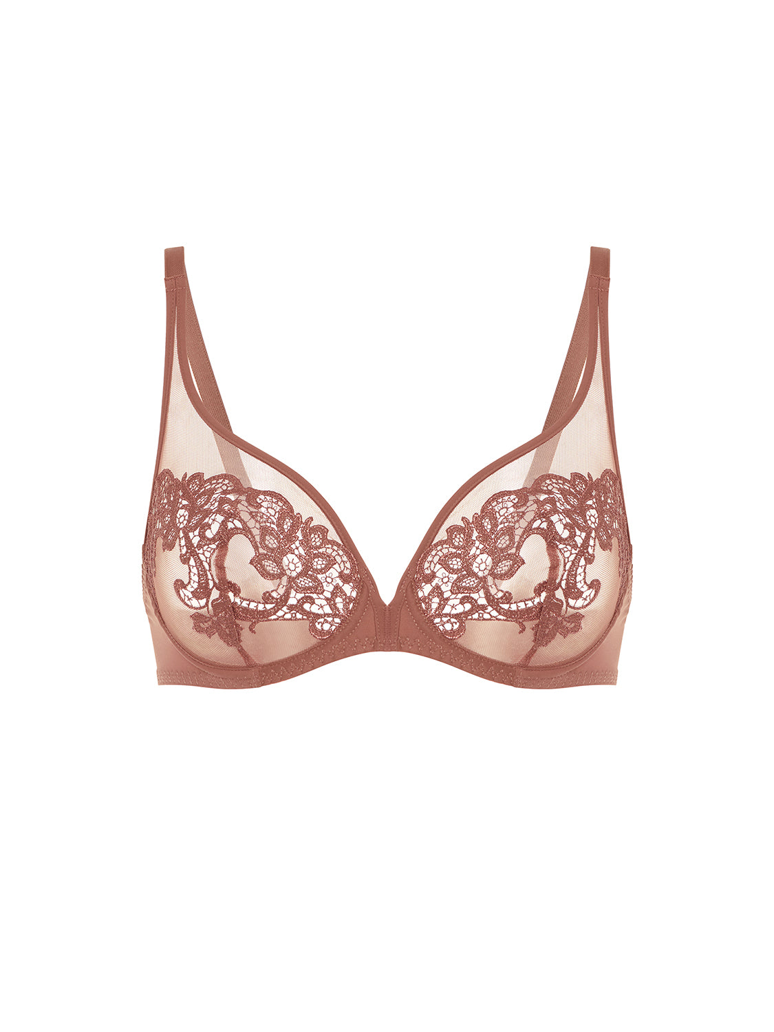 Plunging underwired bra - Tender Brown
