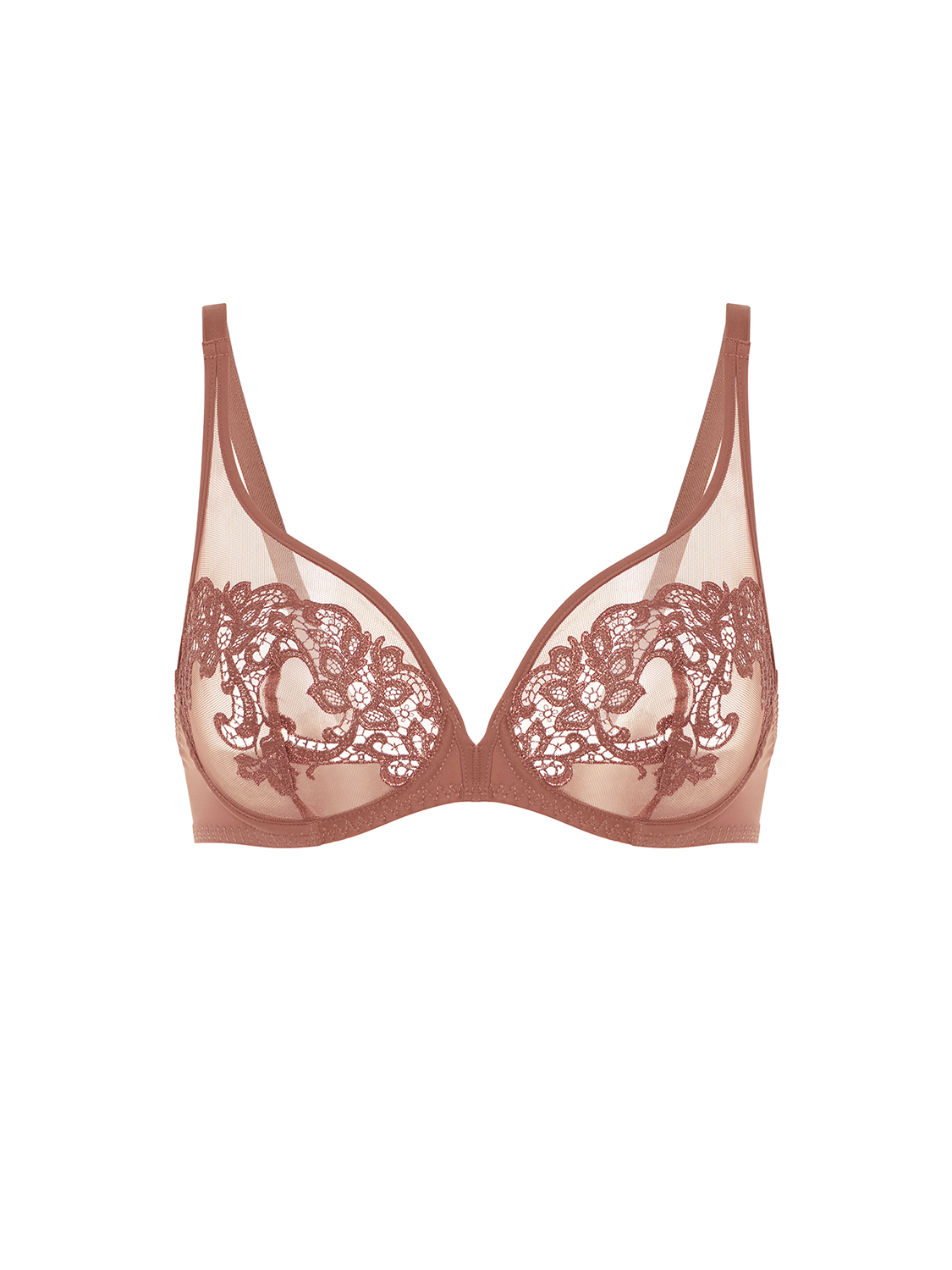 Plunging underwired bra - Tender Brown