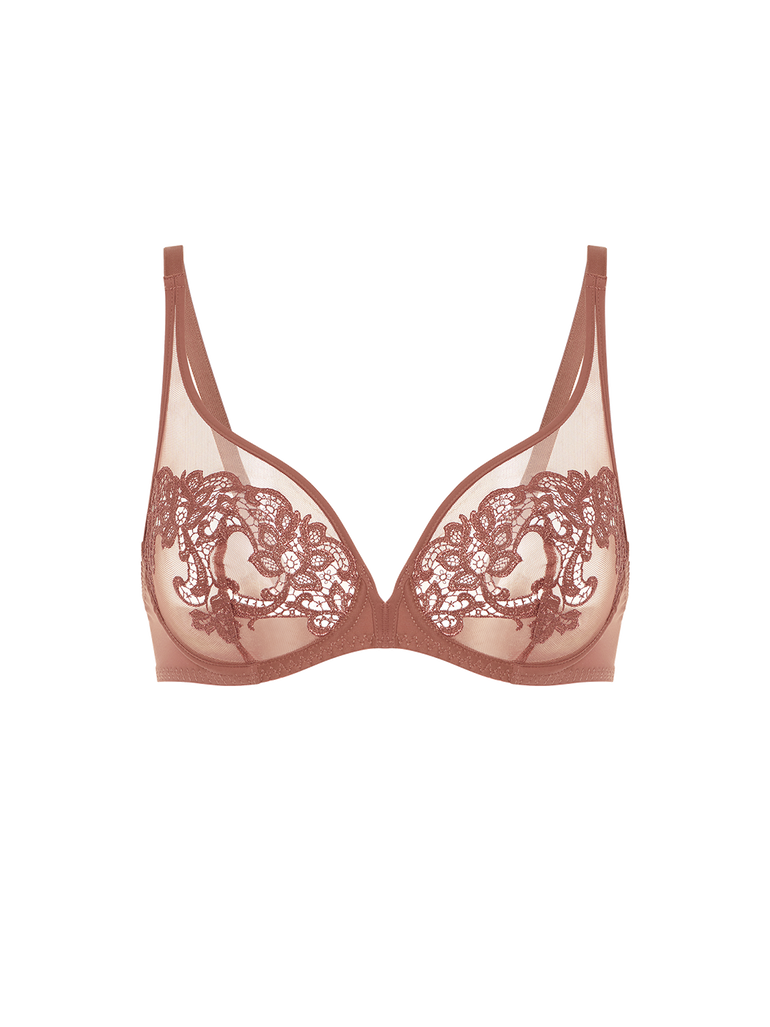 Plunging underwired bra - Tender Brown