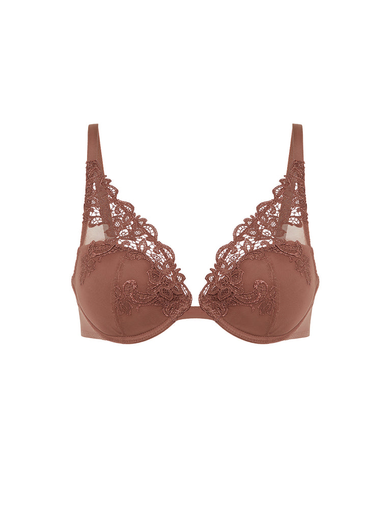 Plunging push-up bra - Tender Brown