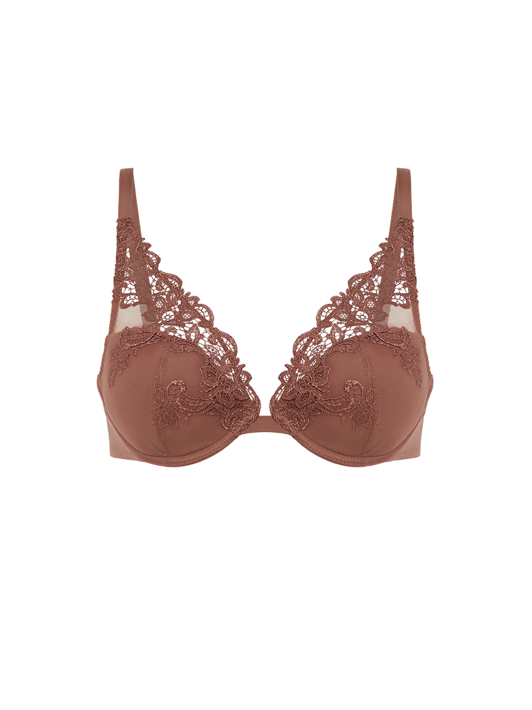 Plunging push-up bra - Tender Brown