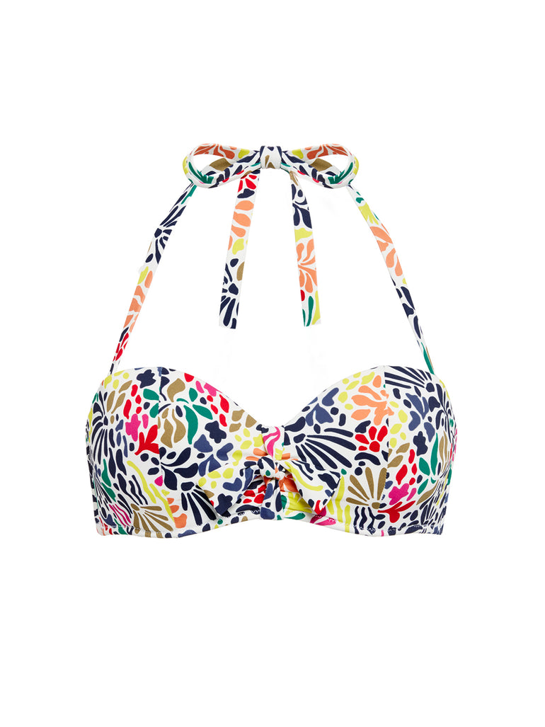 Underwired bandeau bikini top - Tropico white print