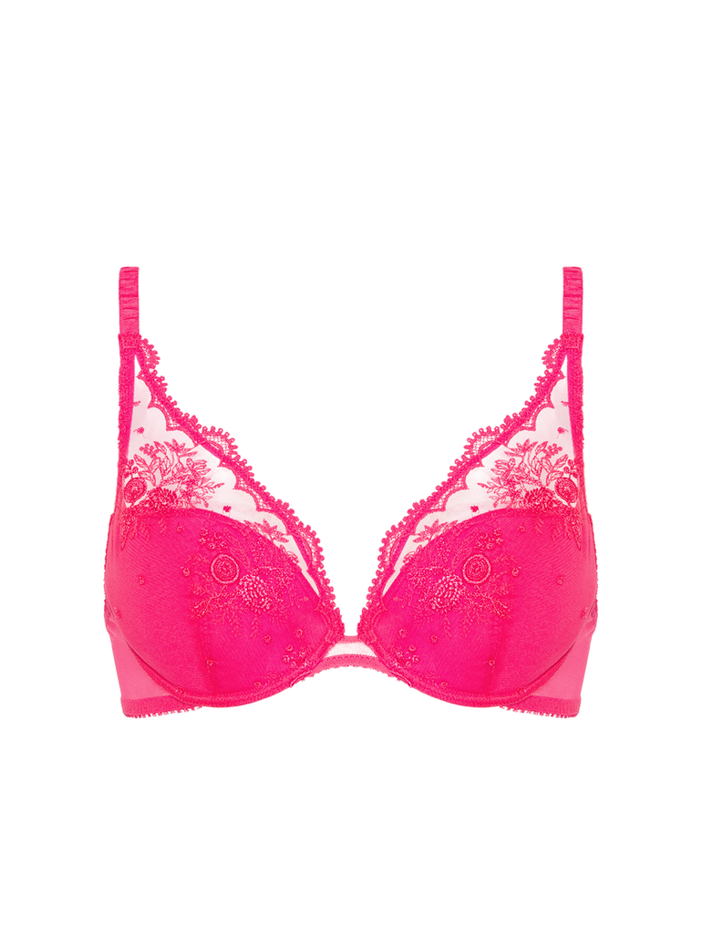 Plunging push-up bra - Disco pink