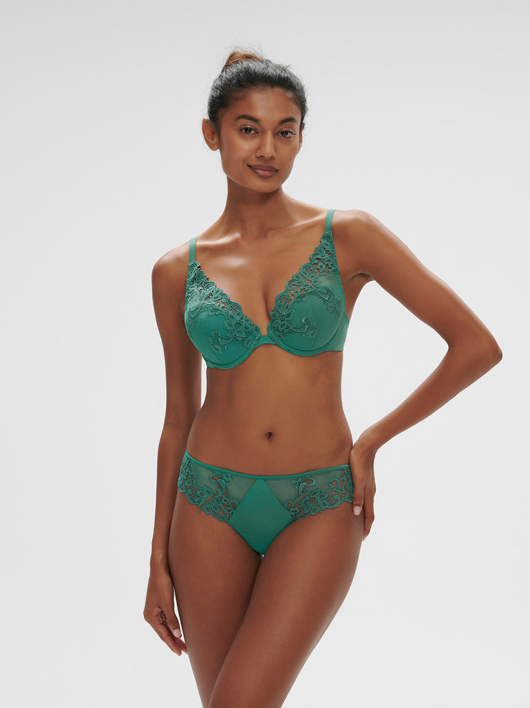 Plunging push-up bra - Garden Green