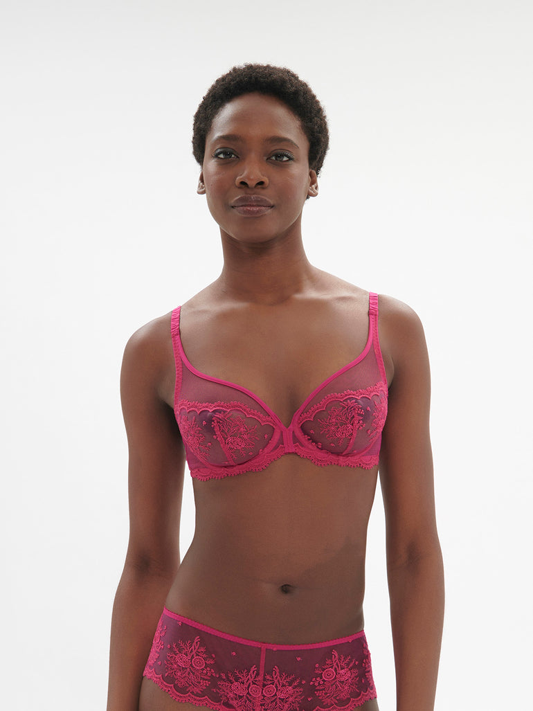 Plunging underwired bra - Disco pink