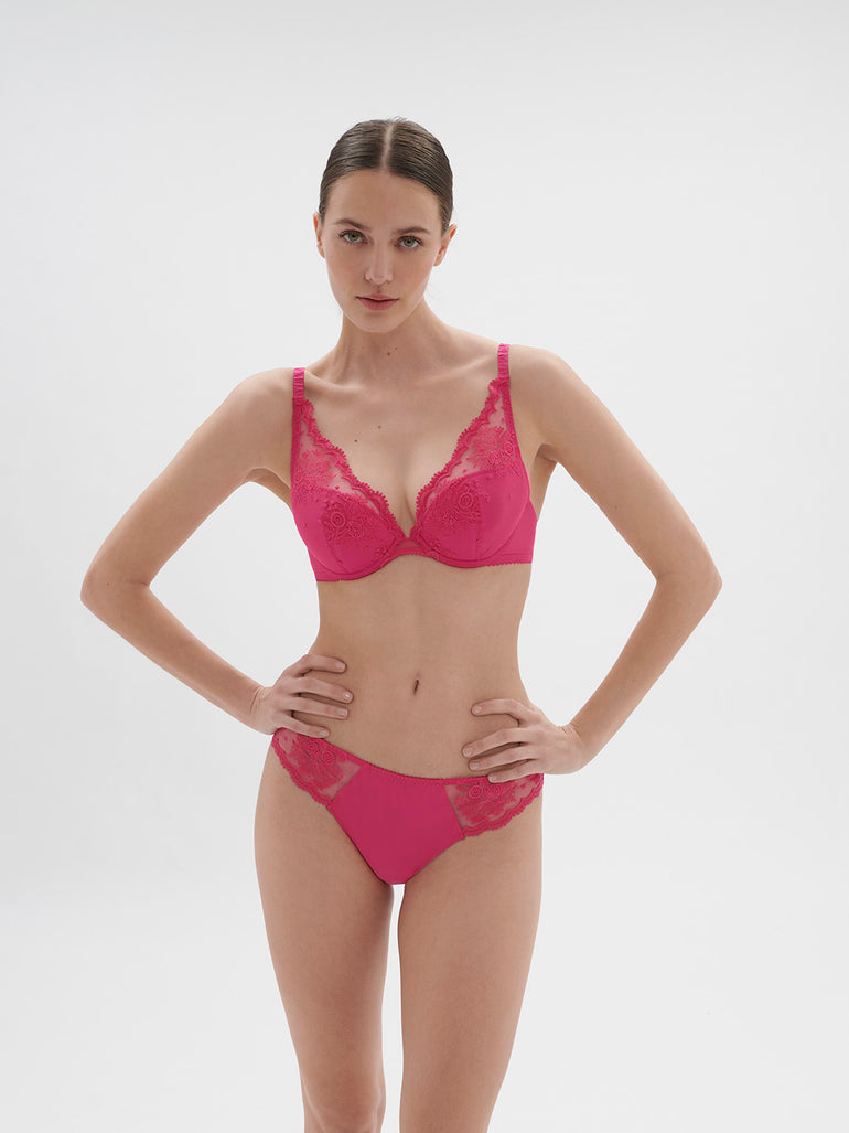 Plunging push-up bra - Disco pink