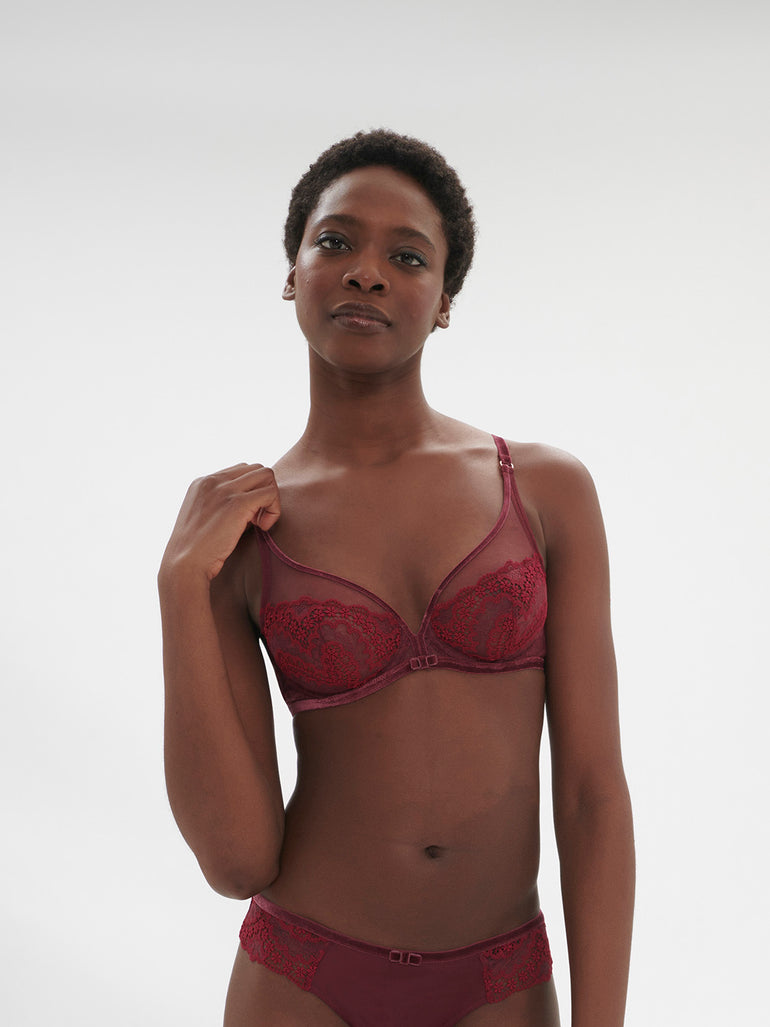 Plunging underwired bra - Spinel Red