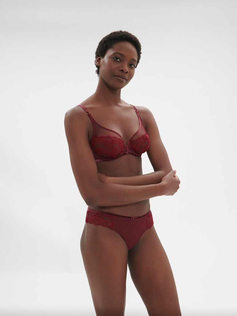 Plunging underwired bra - Spinel Red