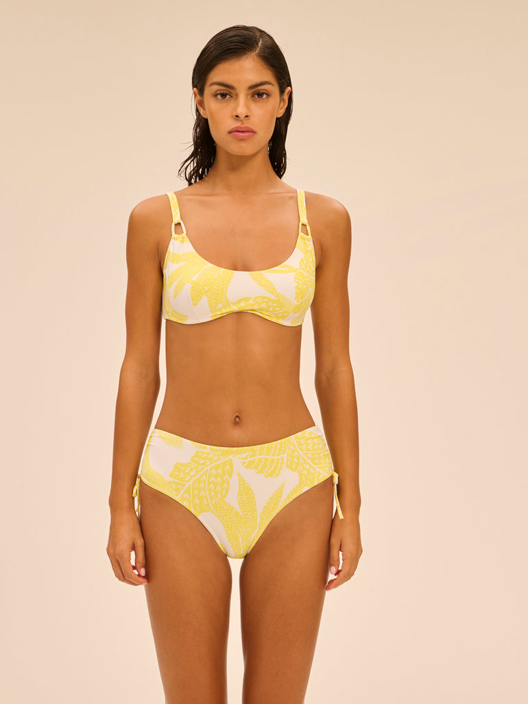 High-waist bikini brief - Plumeria Print