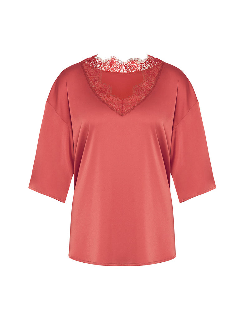 Satin Secrets Short Sleeve Top - Quartz Pink