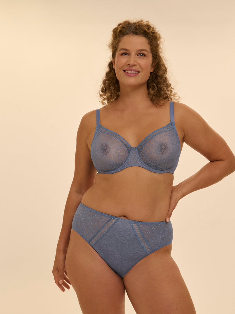 Plunging moulded underwired bra - Chambray Blue