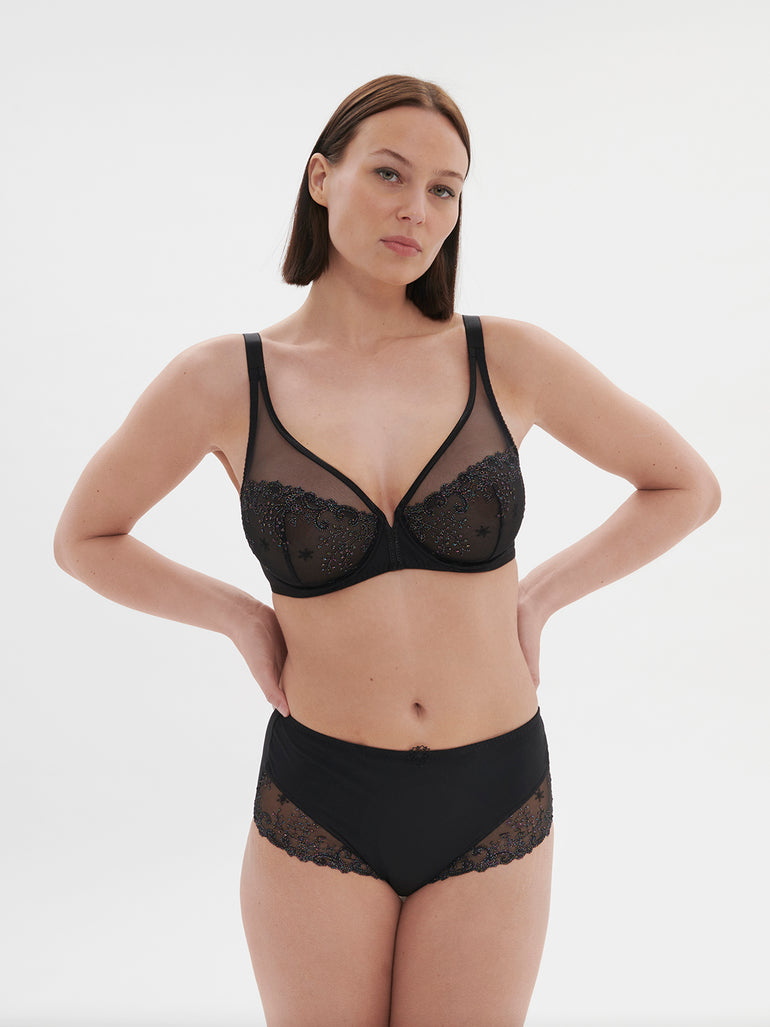 Plunging underwired bra - Gem Black