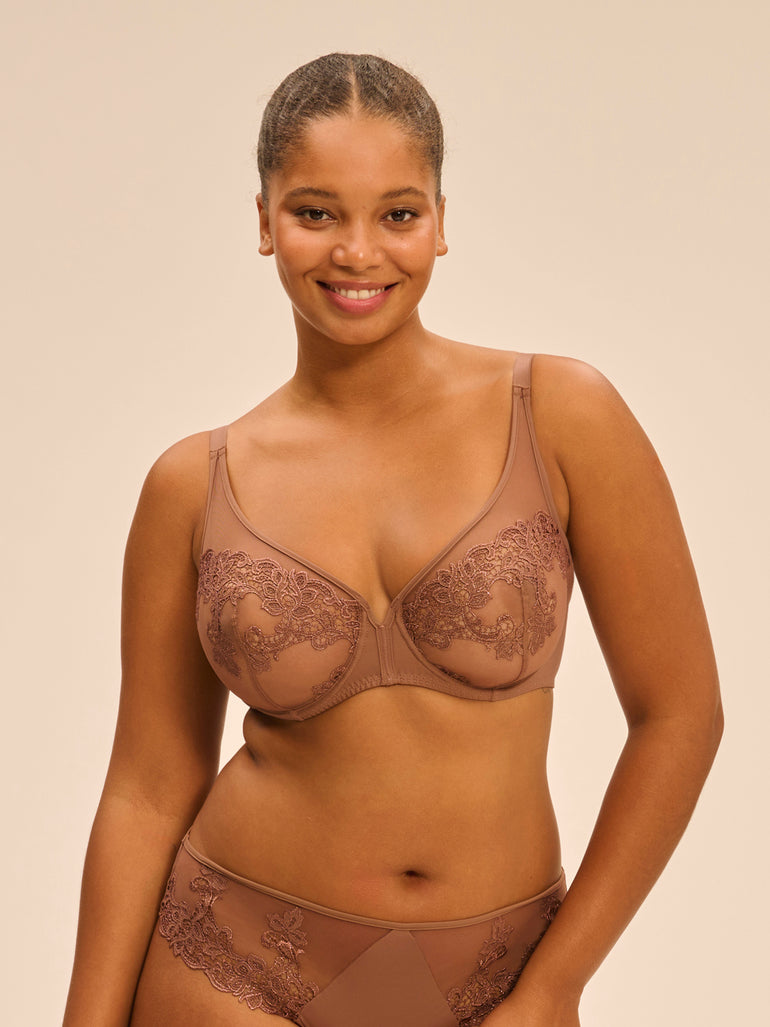 Plunging underwired bra - Tender Brown