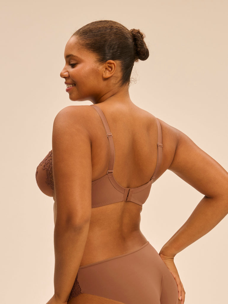 Plunging underwired bra - Tender Brown