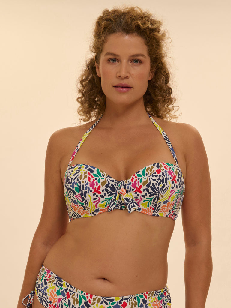 Underwired bandeau bikini top - Tropico white print