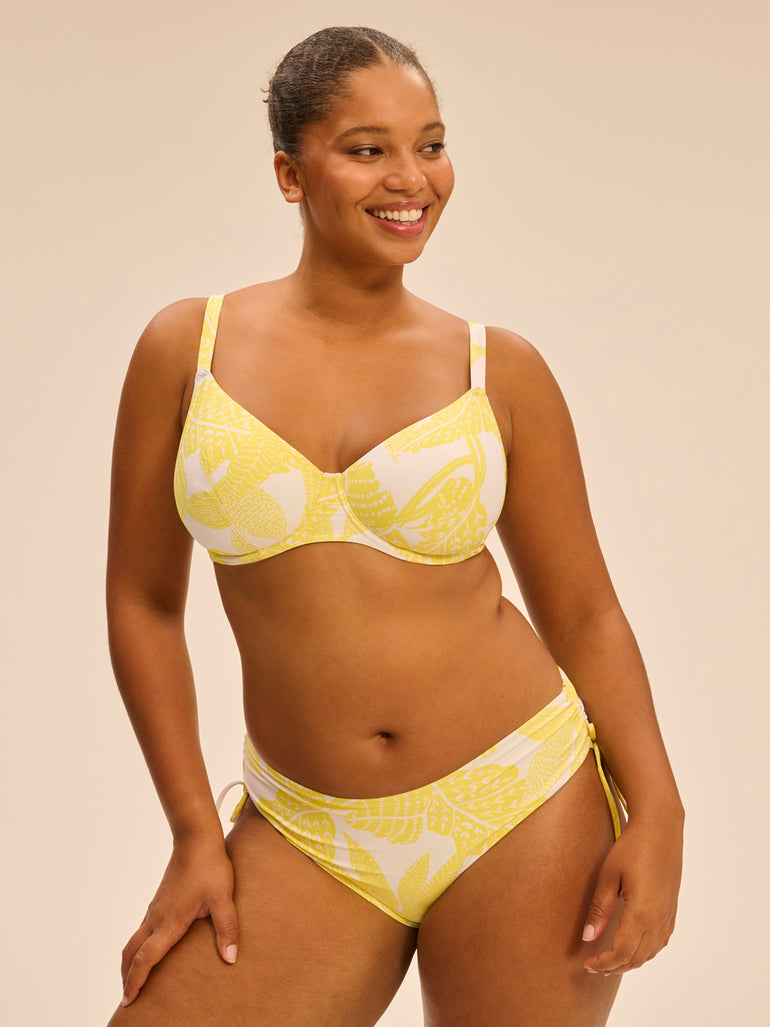 High-waist bikini brief - Plumeria Print