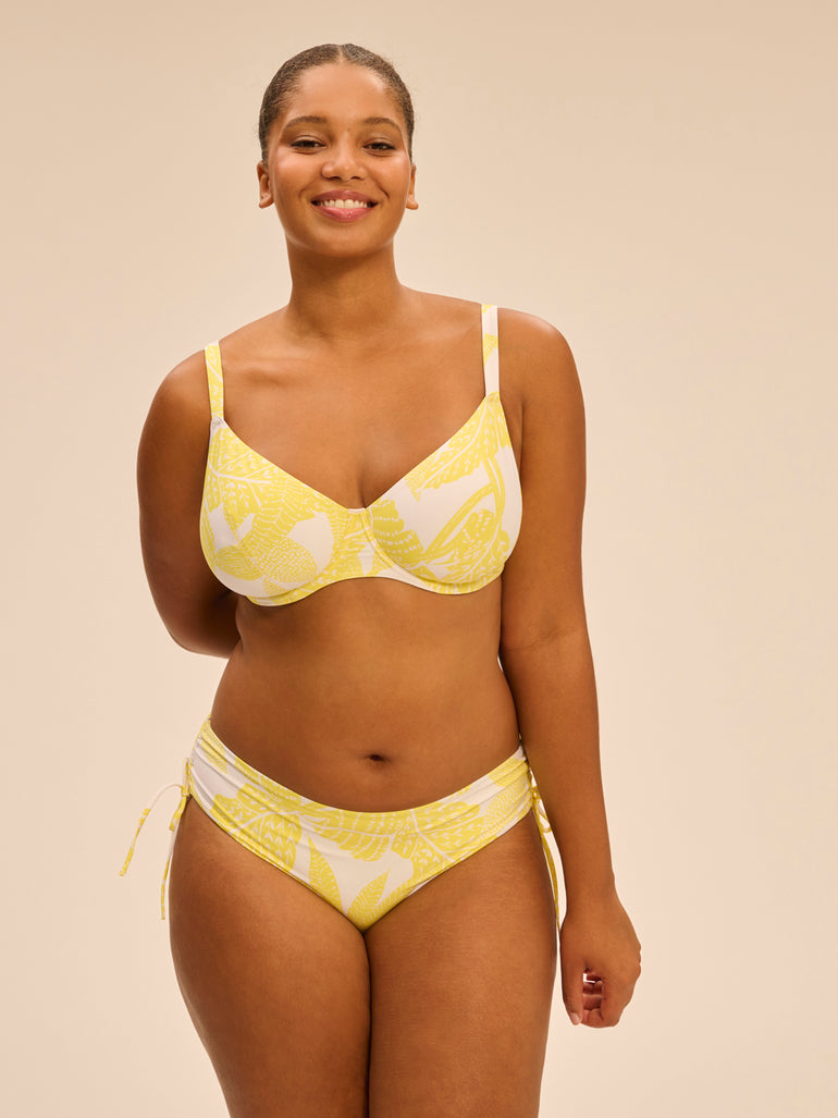 High-waist bikini brief - Plumeria Print