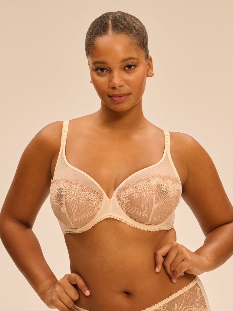 Plunging underwired bra - Chic Beige